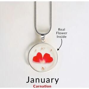 Mint & Lilly Pressed Birth Flower Necklace*January*Carnation*Silver